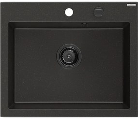 Mexen Elix zlewozmywak granitowy 1-komorowy 600 x 500 mm, czarny/złoty metalik, syfon czarny - 6525601005-75-B