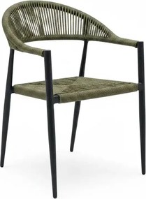 Krzesło Ogrodowe Grafitowe 56x60x78 cm Plecione Zielone Sznurki Nowoczesne