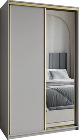 Szafa Przesuwna TAVI 120 cm z Lustrem Szafa Dwudrzwiowa z Szufladami Grafit / Złote Profile