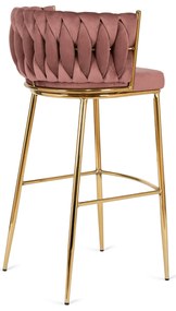 Krzesło Barowe Tapicerowane Plecione Hoker FLORES 2 Różowe Welurowe Nowoczesne Loft