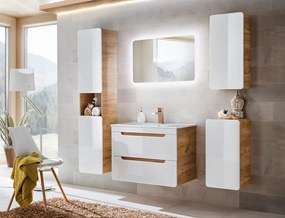 Niska szafka łazienkowa, wisząca Aruba 810 FSC, dąb craft złoty/biały połysk
