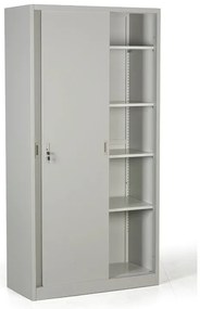 Metalowa szafa z przesuwnymi drzwiami, 4 półki, 1000 x 1990 x 450 mm, jasnoszary