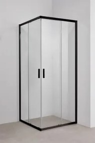 Kwadratowa Kabina Prysznicowa Z Drzwiami Przesuwnymi, Szkłem Hartowanym 6 Mm I Aluminium Brent Transparent & Czarny Matowy & 80 X 80 X 195 Cm - Sklum