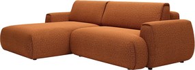 Kanapa narożna lewostronna rozkładana z tkaniny szenilowej w kolorze terakoty MONELIA