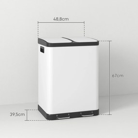 HOMCOM Kosz podwójny 2 x 30L, odporny na odciski palców, pedałowy, z wyjmowanymi pojemnikami, Szary | Aosom PL