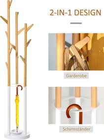 Homcom wieszak wolnostojący metalowy z naturalnym i białym wykończeniem 30.5x30.5x174.5cm | Aosom PL