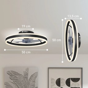 HOMCOM Wentylator sufitowy z oświetleniem i pilotem, LED Wentylator sufitowy z 3 temperaturami barw, 6 prędkościami, 50 cm | Aosom PL