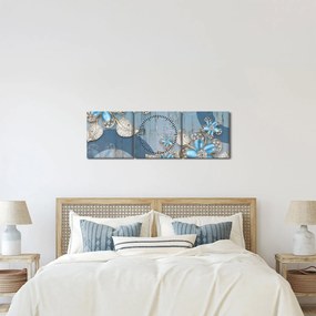 Obraz - Niebieskie kwiaty (z zegarem) (90x30 cm)