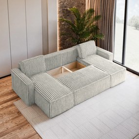 Masseno Narożnik PESANO z funkcją spania i pojemnikiem na pościel Narozniki U, Rozkładana sofa - Jasnoszary, TILIA 83