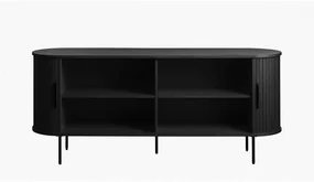 Czarna niska komoda w dekorze dębu z drzwiami przesuwnymi 76x180 cm Nola – Unique Furniture