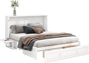 Łóżko dla dorosłych 140 x 200 cm – z szufladą i półkami – białe – bez materaca