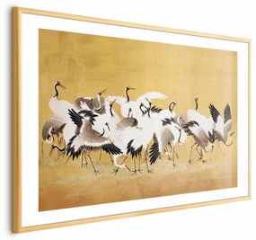 Plakat Japońskie żurawie 42x29,7 cm z ramą złotą z marginesem ARTGEIST B