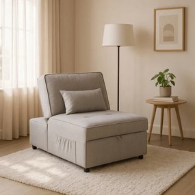 Fotel Wypoczynkowy Rozkładany IBERIS 80 cm Szary Tapicerowany Nowoczesny