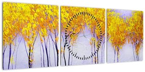 Obraz żółtych drzew (z zegarem) (90x30 cm)