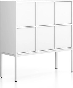 Szafa biurowa FRAME, niska, podstawa biała, 6x drzwi, 1299 x 450 x 1331 mm, PUSH-lock, biały