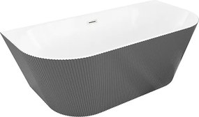 Mexen Oris wanna wolnostojąca przyścienna ryflowana 150 x 75 cm, biała/szara, przelew nikiel szczotkowany - 52871507562-97