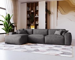 Emporius Figo narożnik w kształcie L - narożnik w nowoczesnym stylu bez pojemnika - prawostronny, tkanina aksamitna, ciemny szary (Whisper 15)