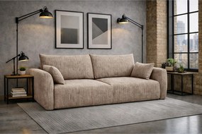 Sofa z funkcją spania i pojemnikiem, tkanina sztruksowa Poso, Ciemnobeżowy, Zephira