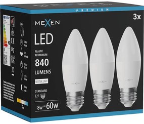 Mexen Nova 3x żarówka LED E27, C37, 8W, Neutralna - 4000K, 840 lm - L102-E27-0840-01x03
