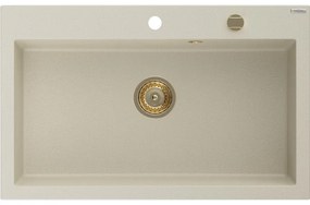Mexen Elix zlewozmywak granitowy 1-komorowy 800 x 500 mm, beżowy, syfon złoty - 6527801005-69-G