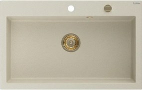 Mexen Elix zlewozmywak granitowy 1-komorowy 800 x 500 mm, beżowy, syfon złoty - 6527801005-69-G