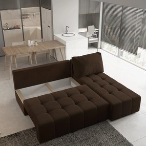 Masseno Narożnik DOMIRA z funkcją spania i pojemnikiem na pościel Narozniki L, Rozkładana sofa - Brązowy, KRONOS 06