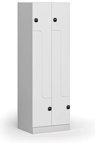 Metalowa szafka ubraniowa S1 Z, 4-drzwiowa, 1850 x 600 x 500 mm, demontaż, zamek RFID, drzwi laminowane, biała