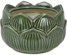 Świeczka w porcelanowym kielichu w kształciekwiatu 12 x 7,8 cm, zielona