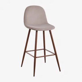 Zestaw 4 Wysokich Stołków Z Aksamitu Glamm Gris Topo & ↑75 Cm & Ciemne Drewno - Sklum