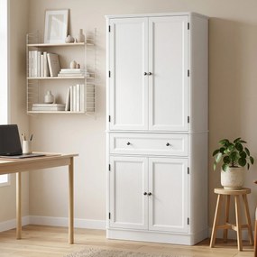 HOMCOM Szafka kuchenna z 4 drzwiami, szufladą i regulowanymi półkami do kuchni, 80 x 39,5 x 186,4 cm biały | Aosom PL