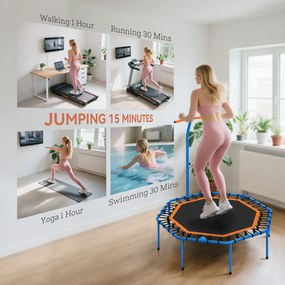 SPORTNOW Fitness-Trampolin, Treningstrampolin z regulowanym uchwytem, stabilny i cichy, do użytku wewnątrz, Stal, Niebieski