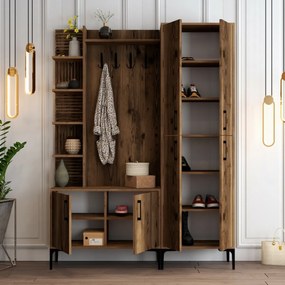 Wieszak z szafką na buty, półkami i szafą Viyana Walnut