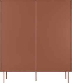 Komoda wysoka Desin 120 cm dwudrzwiowa z ukrytymi szufladami - ceramic red / dąb nagano
