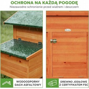 PawHut Drewniany Kurnik z Gniazdem, 2 Grzędami, Rampą, Okienkiem i Wodoodpornym Dachem 113,5x67,5x95,5 cm, Pomarańczowy | Aosom PL