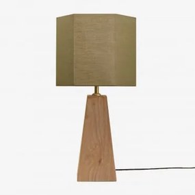 Lampa Stołowa Z Drewna Mango Taraua Drewno Mango & Sage Green Ø30 Cm - ↑25 Cm Tenerife - Sklum