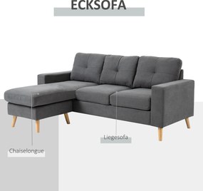 HOMCOM Sofa narożna L kształt Elegancka ciemnoszara Imitacja lnu Przestronna do salonu Wymiary 193x136x85 cm | Aosom PL