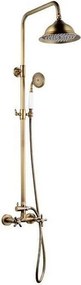 Retro kolumna prysznicowa w starym brązie z baterią mieszającą, regulowaną głowicą Ø205 mm z systemem antywapiennym, słuchawką ze stali nierdzewnej i wężem 1,5 m