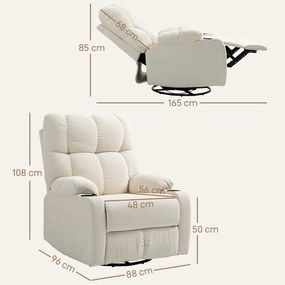 HOMCOM Fotel relaksacyjny z podnóżkiem, leżak, obrotowy, do 150 kg, stalowa rama, 88x96x108cm, Beżowy