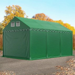 TOOLPORT 4x6m Namiot magazynowy - 2,6 m wysokość ścian bocznych, PVC 800, ciemnozielony, ze statyką (podłoże gruntowe) - (57631)