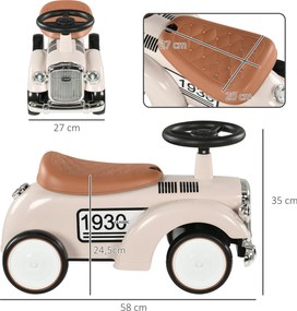 AIYAPLAY Dziecięce Auto do Pocierania, Design Vintage, Ukryty Schowek, System Antywywrotowy, Klakson, 12-36 Miesięcy, Kremowy