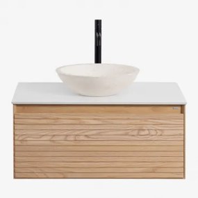 Zestaw Wiszących Mebli Łazienkowych Z Drewna Jesionowego Tedrik Popielaty Brąz & Cement Okrągły Biały Ø40 - Sklum