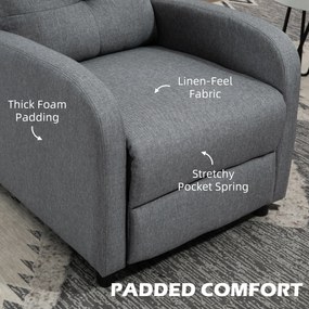 HOMCOM Fotel relaksacyjny z funkcją leżenia, wysuwany podnóżek, sprężyny kieszeniowe, do 150 kg, Szary