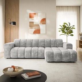 Masseno Narożnik SETIA Prawostronny, L-Kształtny, Nowoczesna Sofa narożna, Tkanina Szenilowa - Jasnoszary, LUMO 65