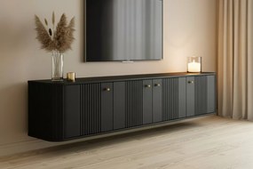 Szafka RTV wisząca Vesper 4D 187 cm - czarny / złote uchwyty