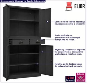 Antracytowa szafa na dokumenty na klucz - Lipsod