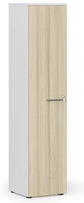 Szafa biurowa wąska PRIMO WHITE, 1781 x 400 x 420 mm, biały/dąb naturalny