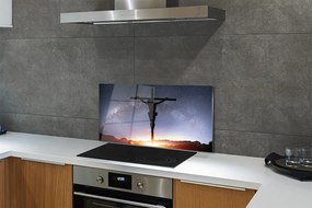 Szklany Panel Ukrzyżowany Jezus na tle Nieba