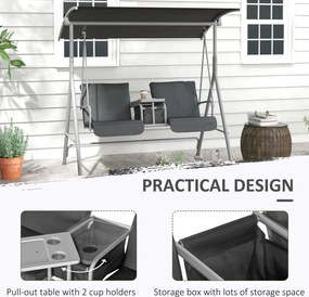 Outsunny Huśtawka Hollywood dla 2 osób z daszkiem i stolikiem, metalowa konstrukcja, do 180 kg, 175x110x165 cm, Czarny