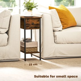 HOMCOM Stolik boczny z otwartą półką i szufladą, stolik nocny, metalowe nogi, drewno, brązowy