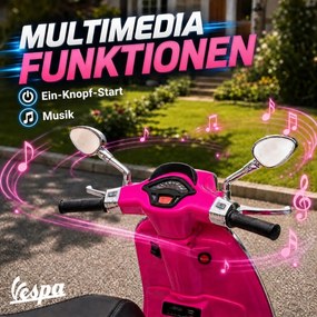 AIYAPLAY Elektryczny motocykl dziecięcy, Vespa, 3 km/h, 3-6 lat, muzyka, światło &amp; radio, różowy | Aosom PL